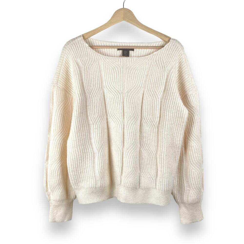 TAHARI Cream Cable Knit Sweater Womens M Rib Knit Hem Cozycore Minimalist